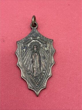 Vintage Catholic Saint Mary Large Shield Religious Pendant